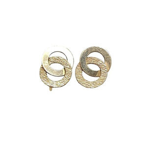 1/20-12k Gold Filled Textured Two Tiny Circle Screw Back Earrings Vintage